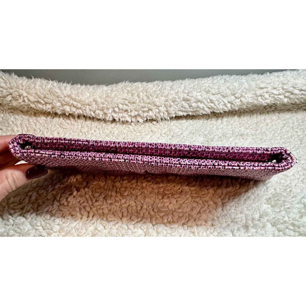 Lauren Merkin Pink Plaid Woven Clutch Pleated Evening Bag Designer Preppy 11" - Picture 7 of 12